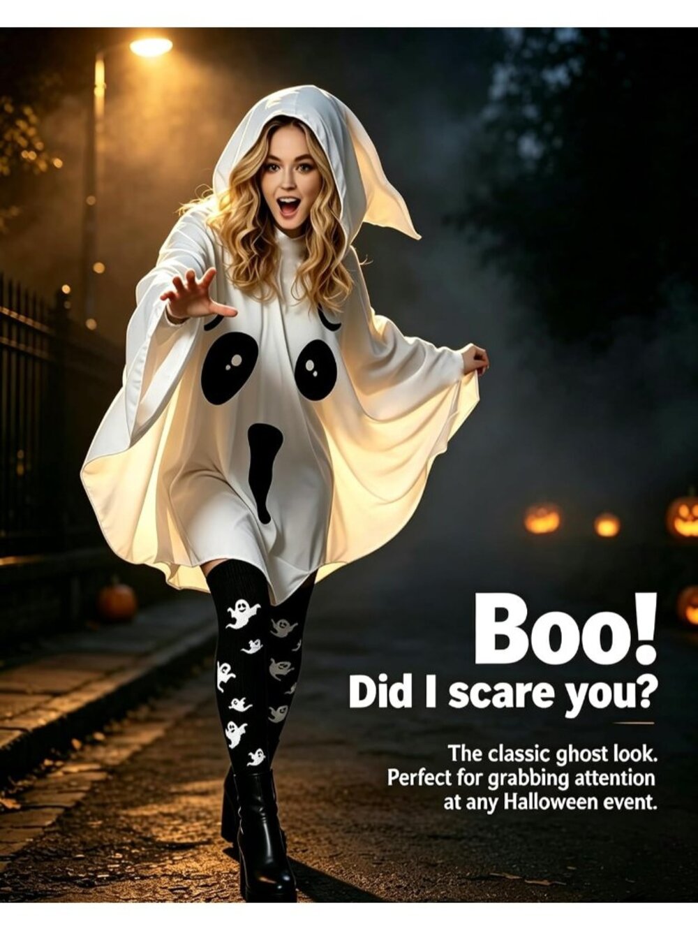 🎃Women's White Halloween Bats Mini Ghost Boo Sheet With Face Print Costume
